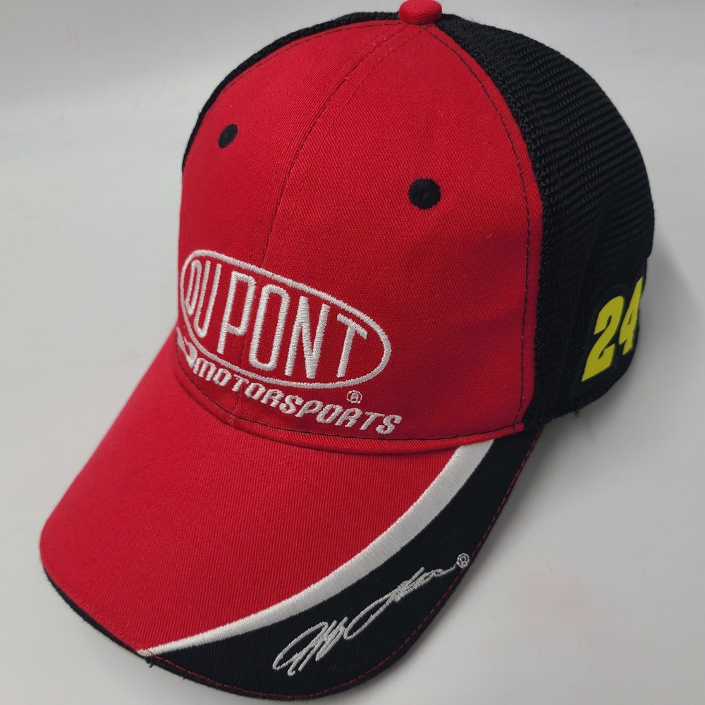 Jeff Gordon Hat Fitted (Seems M-L) Mesh Red Black NASCAR #24 DuPont Motorsports